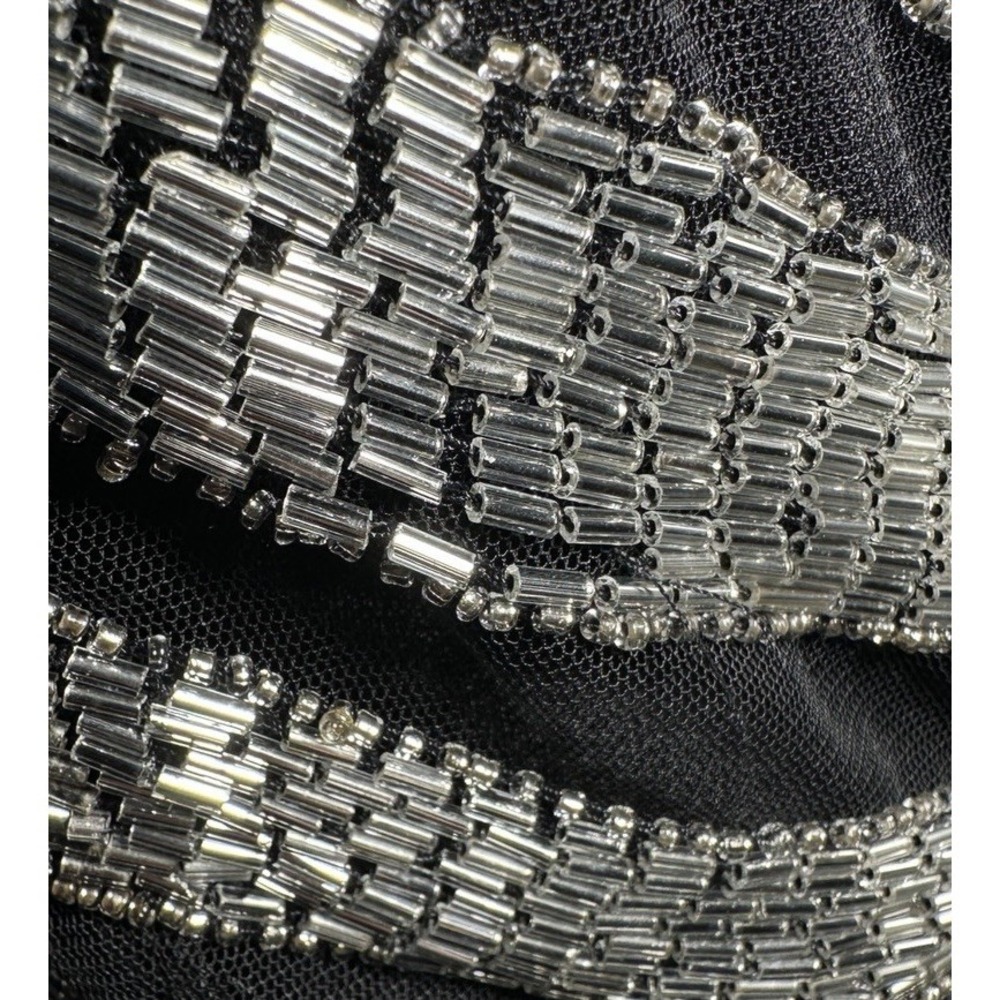 Aleta One-Shoulder Striped Beaded Sequin Mini Dress - Black & Silver 10 - Picture 12 of 13